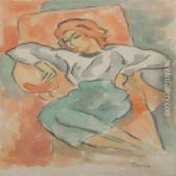 Woman On Chaise Longue Oil Painting - Jules Pascin