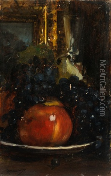 Stillleben Mit Apfel Und Trauben Oil Painting - Antonio Mancini