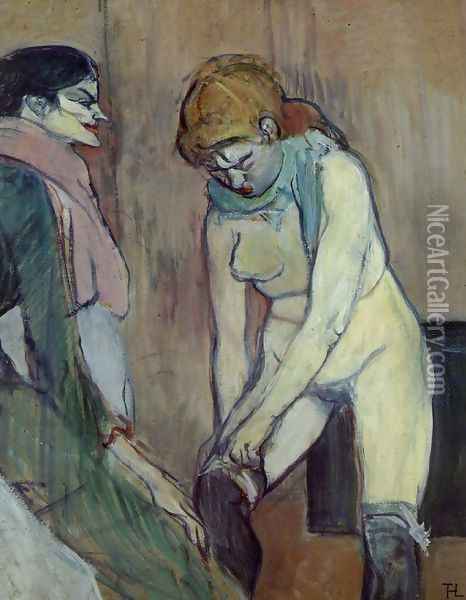 Woman Pulling up Her Stockings Oil Painting - Henri De Toulouse-Lautrec