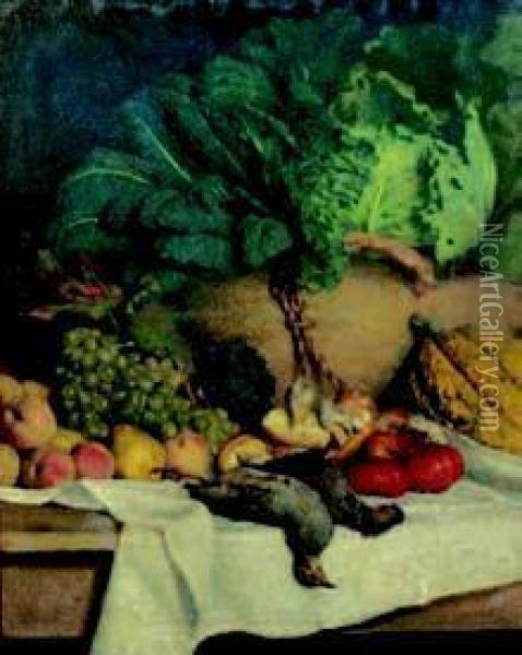 Natura Morta Con Frutta Verdura E Cacciagione Oil Painting - Michele Gordigiani