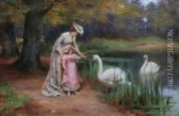 Feeding The Swans Oil Painting - Georges Sheridan Knowles