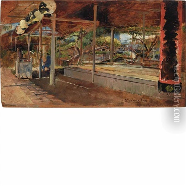 Tea Houses In Tokyo Oil Painting - Harry Humphrey Moore