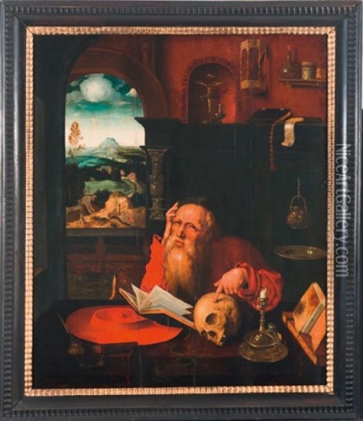 Saint Jerome Dans Son Cabinet De Travail Oil Painting - Joos van der Beke Cleve