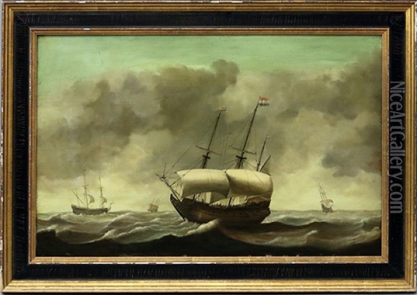 Hollandische Kriegs- Und Kauffahrteischiffe Auf Bewegter See Unter Wolkenreichem Himmel Oil Painting - Justus Verwer