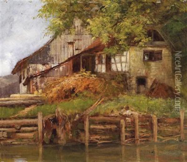 A House At The Lakefront Oil Painting - Hiasl Maier-Erding