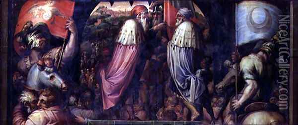 The Union of Florence and Fiesole from the ceiling of the Salone dei Cinquecento, 1565 Oil Painting - Giorgio Vasari