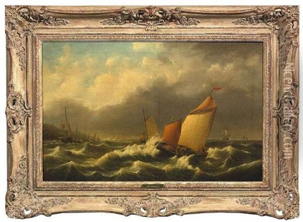 Segelschiffe In Aufgewuhlter See Oil Painting - George Willem Opdenhoff