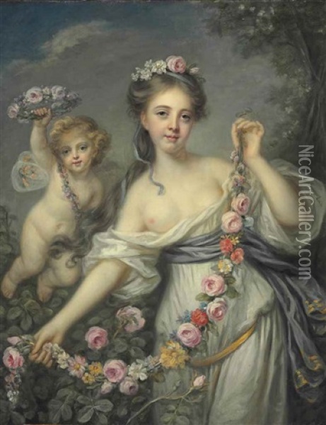 Flora And Zephyr Oil Painting - Jean Baptiste Greuze