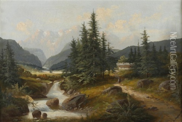 Bachlandschaft Oil Painting - Josef Burgaritzky