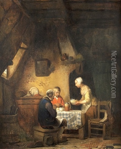 Das Mahl In Der Dachstube Oil Painting - Ferdinand de Braekeleer the Elder