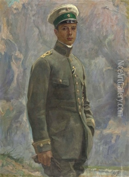 Dreiviertelportrat Des Jungen Offiziers Manfred Freiherr Von Richthofen (breslau 1892, Gefallen Vaux-sur-somme 1918) Oil Painting - Jean-Henri Luyten