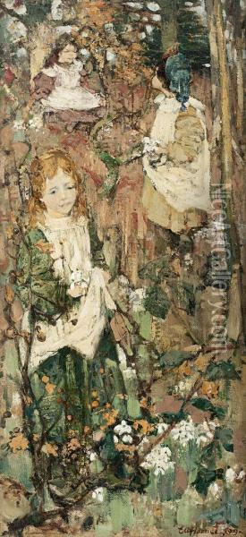 Gathering Woodland Flowers Oil Painting - Edward Atkinson Hornel