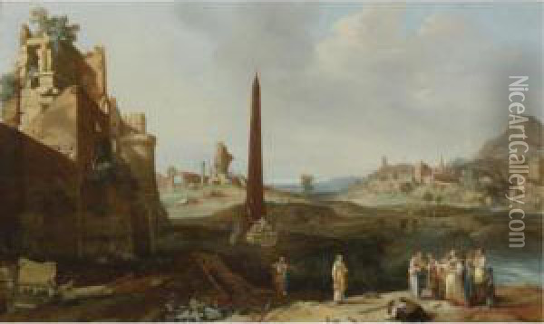 Extensive Italianate Landscape With The Finding Of Moses Oil Painting - Bartholomeus Breenbergh