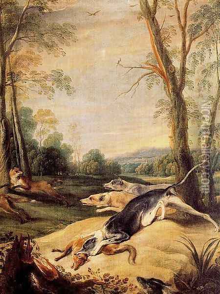 Foxes persecuted by dogs Oil Painting - Frans Snyders