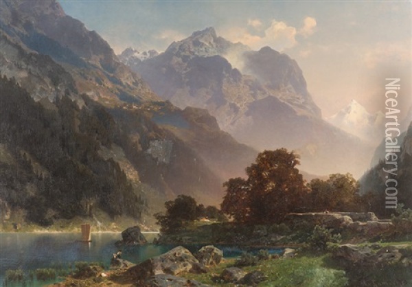 Ansicht Des Vierwaldstattersees Von Brunnen Aus Oil Painting - Otto von Kameke