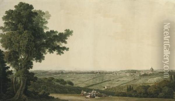 An Extensive Panorama Of Rome From The Gardens Of The Villa Mellini On Monte Mario Oil Painting - Giovanni Battista Lusieri