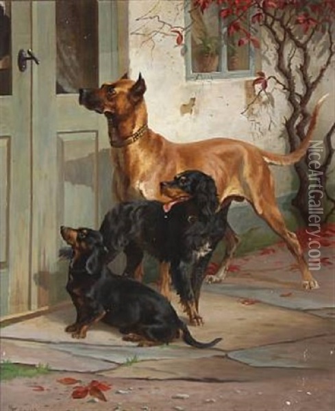 Dogs In Front Of Smakkegaarden In Gentofte Oil Painting - Adolf Heinrich Mackeprang