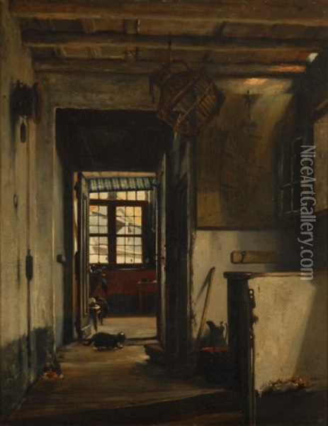 Interieur Oil Painting - Jean Baptiste van Moer