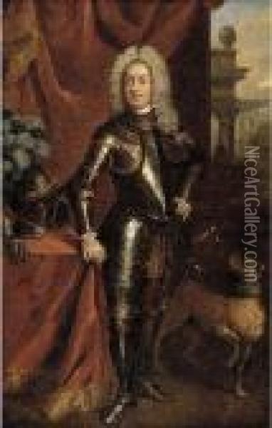 Portrait Of Prince George Of Denmark Oil Painting - William Wissing or Wissmig