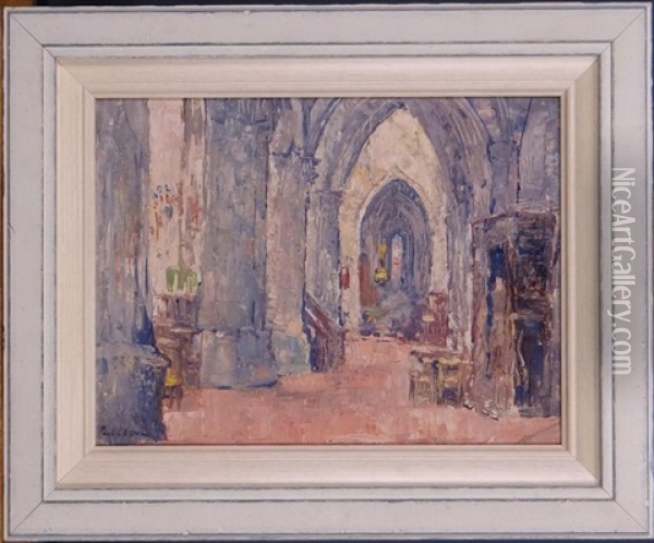 Interior Of The Church In Moret Oil Painting - Paul Leduc