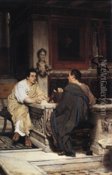 A Chat Or The Discourse Oil Painting - Sir Lawrence Alma-Tadema