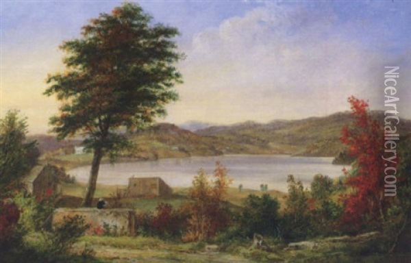 Lake Beauport, Quebec, Depicting The Artist Sketching From Picnic Rock Oil Painting - Cornelius David Krieghoff