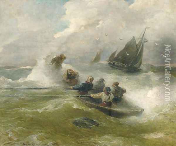 Rowing on rough seas Oil Painting - Andreas Achenbach