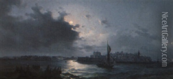A View Of Malta By Night Oil Painting - Luigi Maria Galea