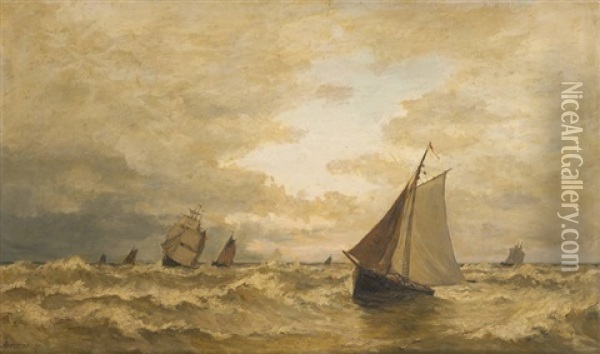 Marine Avant L'orage Oil Painting - Gustavus Arthur Bouvier