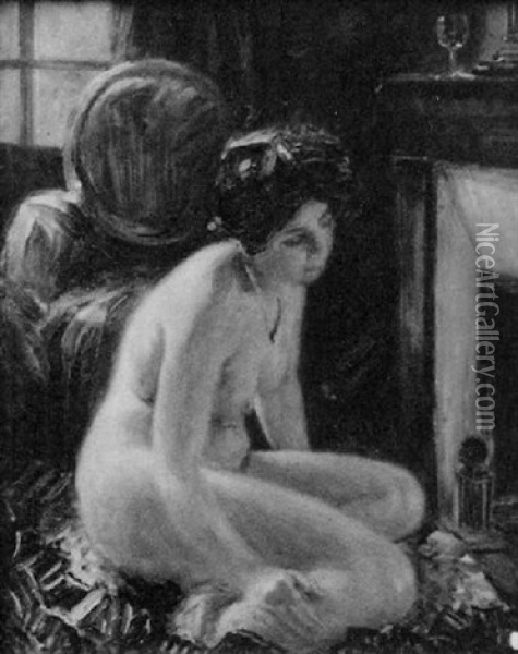 Nude By Fireplace Oil Painting - George Elbert Burr