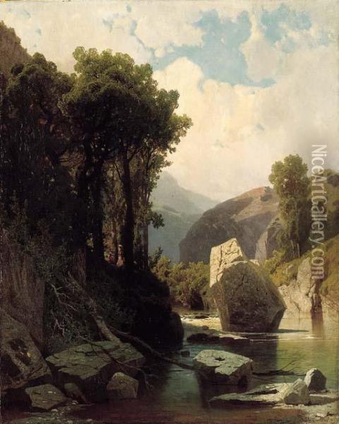 Flusslandschaft Oil Painting - Alexandre Calame