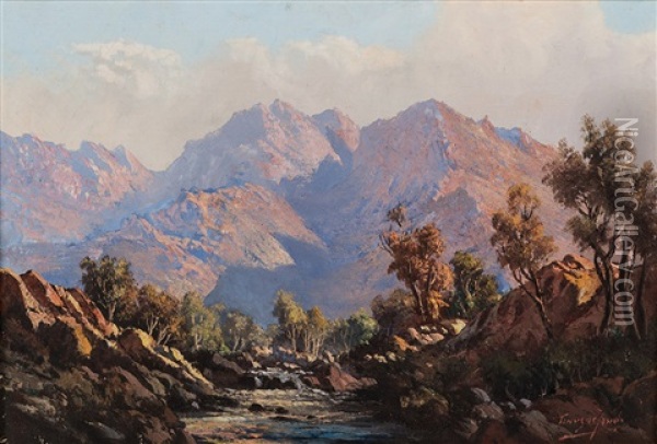 River In A Mountainous Landscape Oil Painting - Tinus de Jongh