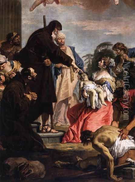 St Francis of Paola Resuscitating a Dead Child Oil Painting - Sebastiano Ricci