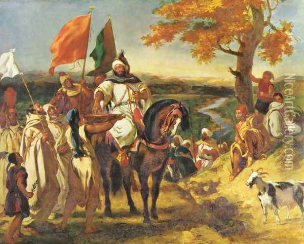 Moroccan sheikh visits his trunk Oil Painting - Eugene Delacroix