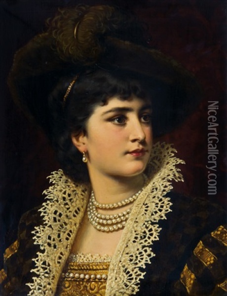 Damenportrait Im Historischen Gewand Oil Painting - Anton Ebert