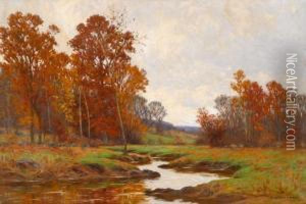 Trees By A River, Autumn Oil Painting - William Merritt Post