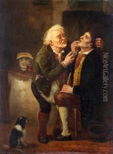 At The Dentist Oil Painting - Ferdinand de Braekeleer
