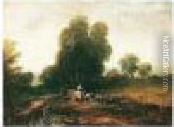 Landscape With Loggers By A Cart Oil Painting - Peter de Wint
