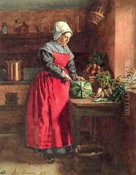 Cook with Red Apron Oil Painting - Leon Bonvin