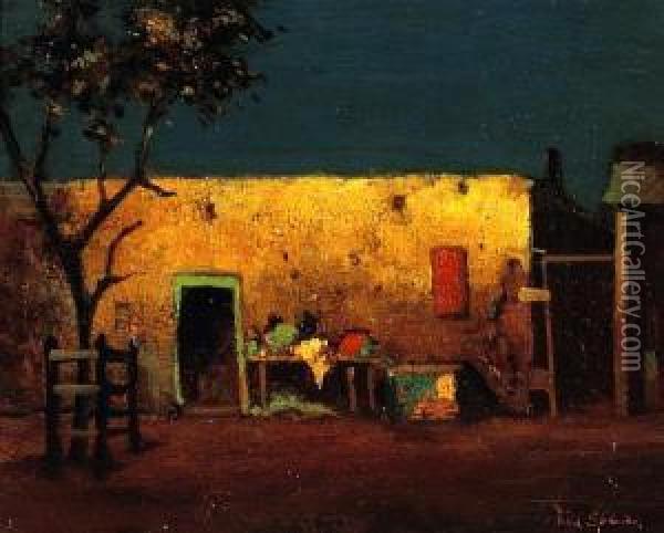 Moonlight Over An Adobe Home Oil Painting - William Sparks