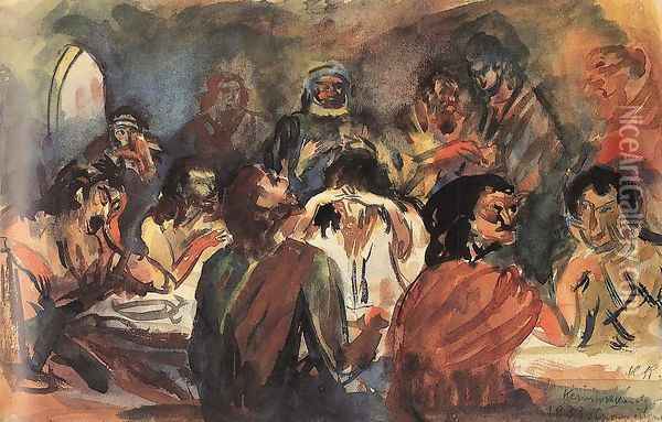 Last Supper 1921 Oil Painting - Karoly Kernstok