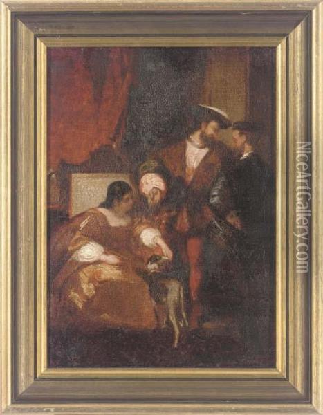 Francis I, Charles Iv And The Duchess D'etampes Oil Painting - Richard Parkes Bonington