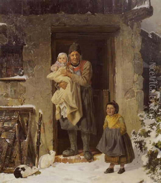 The First Snow Of Winter Oil Painting - Friedrich Bischoff