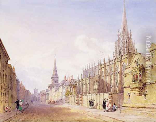 Scholars and Figures outside St Mary Magdalen Church Oxford Oil Painting - Joseph Murray Ince