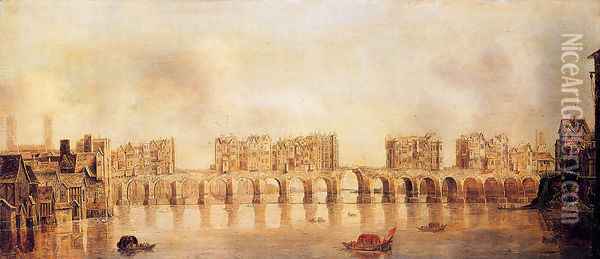 View Of Old London Bridge From The West Oil Painting - Claude De Jongh