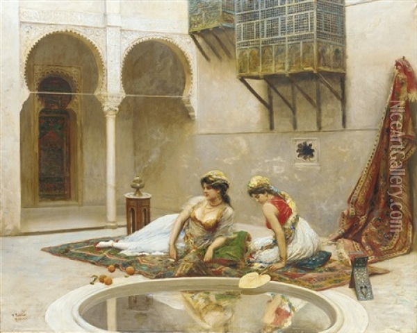 Dolce Far Niente: In The Courtyard Oil Painting - Fabio Fabbi