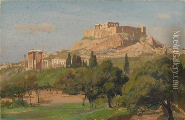 Athen - Blick Auf Die Akropolis Oil Painting - Georg Macco