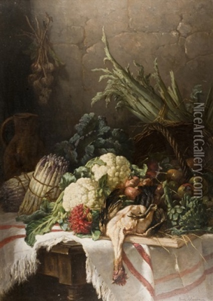 Still Life With Vegetables And Chicken Oil Painting - Eugene Claude