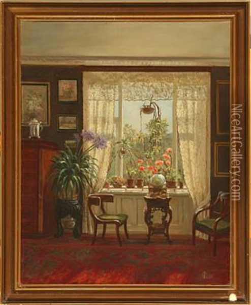 Living Room Interior Oil Painting - Carl Christian Lund