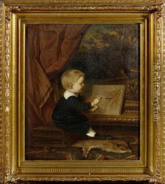 Portrait Of A Painting Boy Oil Painting - Gustav Kriesmer